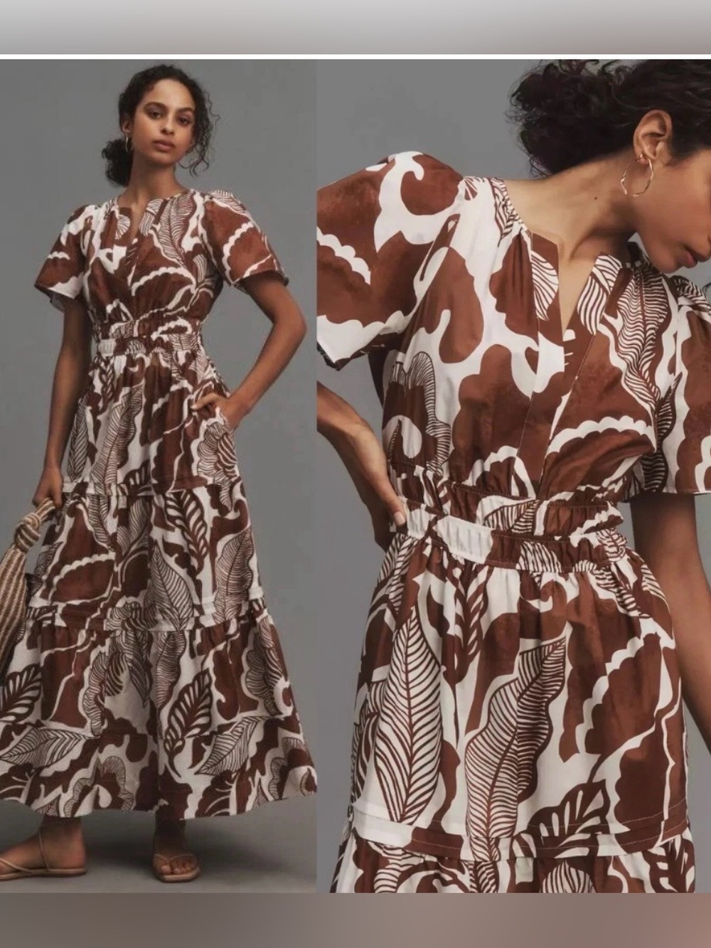 Somerset Dress Leaf Print Brown & White Maxi Dress